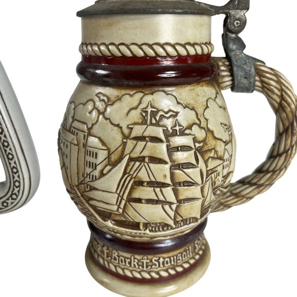Vintage Avon Ceramic Beer Stein Broken Pewter Lid Nautical Scene 1977 - Picture 6 of 12